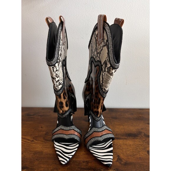 Cape Robbin Nanaye-2 Animal Print Western Open Toe Stiletto Booties Size 8.5 - Picture 3 of 16